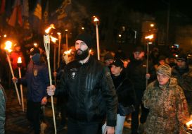 Participants of the torchlight procession