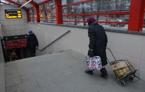 Woman at the tram stop
