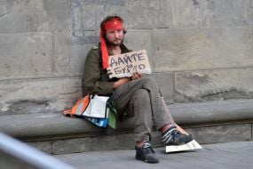 Homeless man in Lviv