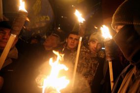 Participants of the torchlight procession