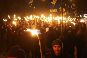 Participants of the torchlight procession