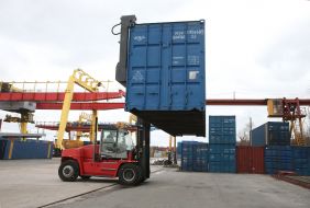 Truck transporting container