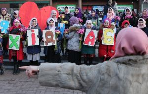 Participants of the action dedicated to the Day of Hijab