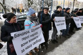 Rally against the Polish law on the National Memory Institute near the Polish Embassy in Lviv, Ukraine