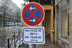 Road sign indicating street block
