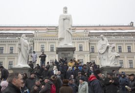 Participants of the rally near the monument to Princess Olga