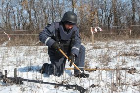 An employee of the DSNC during the demining of the territory