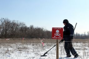 An employee of the DSNC during the demining of the territory