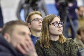Young people in the hall of the press center