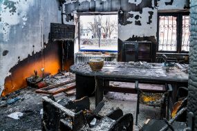 Последствия пожара в офисе Общества Венгерской культуры Закарпатья