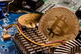 Bitcoin on a white background