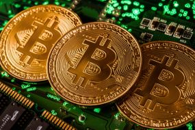 Bitcoin on a white background