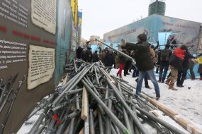 Participants of the action dismantle metal structures