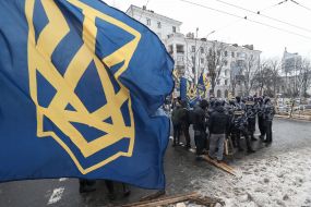 Participant of the protest against the holding of elections