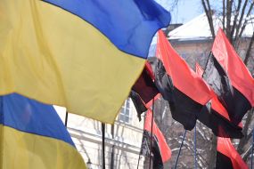 Flags of Ukraine and red-black flags