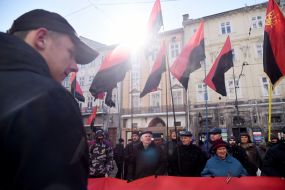Participants of picket near the building of the Lviv City Council