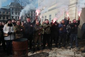 Participants of picket near the building of the Lviv City Council