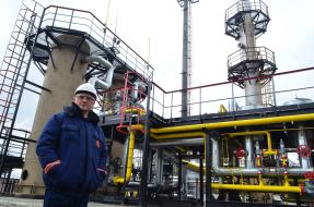 Worker near gas pipes