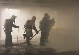 Fire extinguishing at the parking 