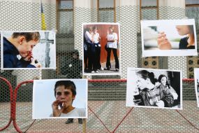 Installation with pictures of children