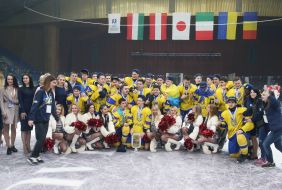 Players of junior team of Ukraine on hockey