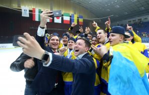 Players of junior team of Ukraine on hockey
