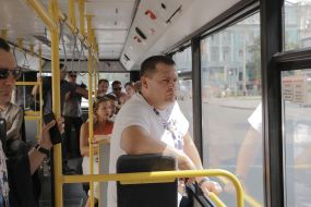 Boris Filatov shows a tram ticket