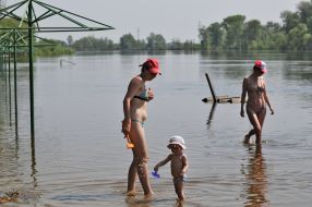 Flooded as a result of the Desna river flood, the city beach