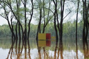 Flooded as a result of the Desna river flood, the city beach