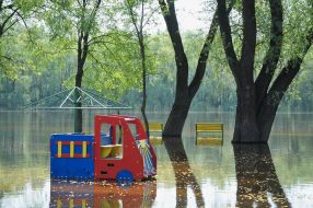 Flooded as a result of the Desna river flood, the city beach