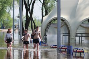 Flooded as a result of the Desna river flood, the city beach