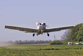 The plane is flown from the airfield