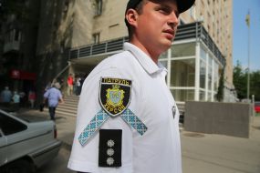 Chevron, decorated with embroidered ribbon