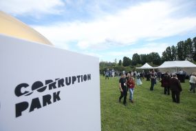 The inscription "Corruption park"