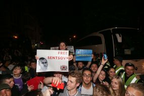 People with posters "Free Sentsov"