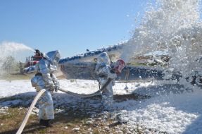 Firefighting training on aircraft