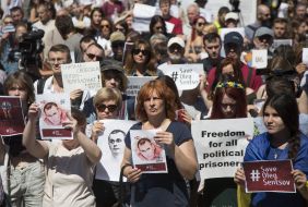 Participants of the action in support of Oleg Sentsov