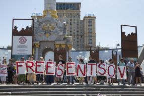 Participants of the action in support of Oleg Sentsov