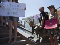 Participants of the action in support of Oleg Sentsov