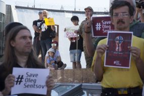 Participants of the action in support of Oleg Sentsov