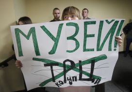 Activist holding a poster