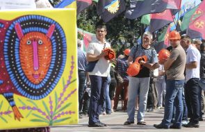 Miners during the protest near the VRU