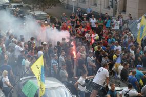 Participants in the protest fire littered near the VRU