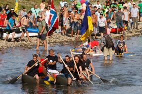 Participants of "Uzhhorod regatta 2018" on a boat