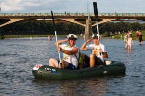 Participants of "Uzhhorod regatta 2018" on a boat