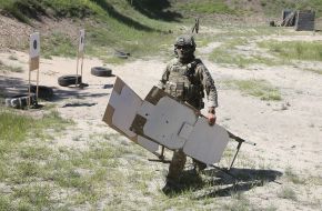 The target struck by a mine explosion