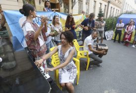 Participants of a protest music event