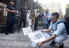 Participants in the action "Solidarity with Oleg Sentsov"
