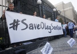 Participants in the action "Solidarity with Oleg Sentsov"