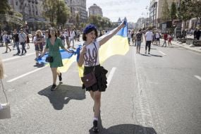 Girl with a flag of Ukraine